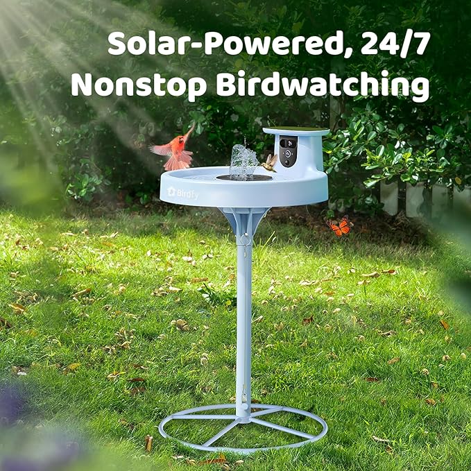 Birdfy Smart Bird Bath with Camera Solar Powered & Fountain & Stand, Dual-Lens Camera for Wildbird Watching, Auto Capture Bird Videos & Motion Detection - AI by Subscription