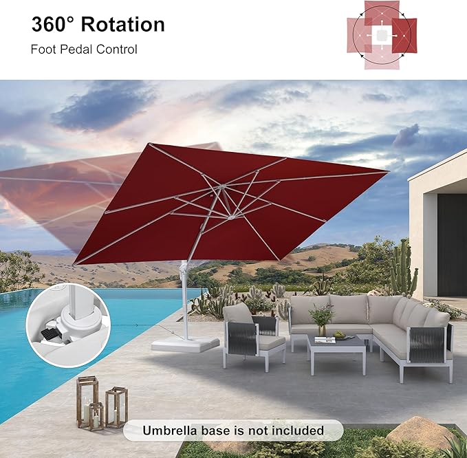 PURPLE LEAF 10' × 13' Patio Umbrella White Cantilever Umbrella Aluminum Square Outdoor Offset Umbrella Hanging Windproof with 360° Rotation for Garden Deck Pool, Red
