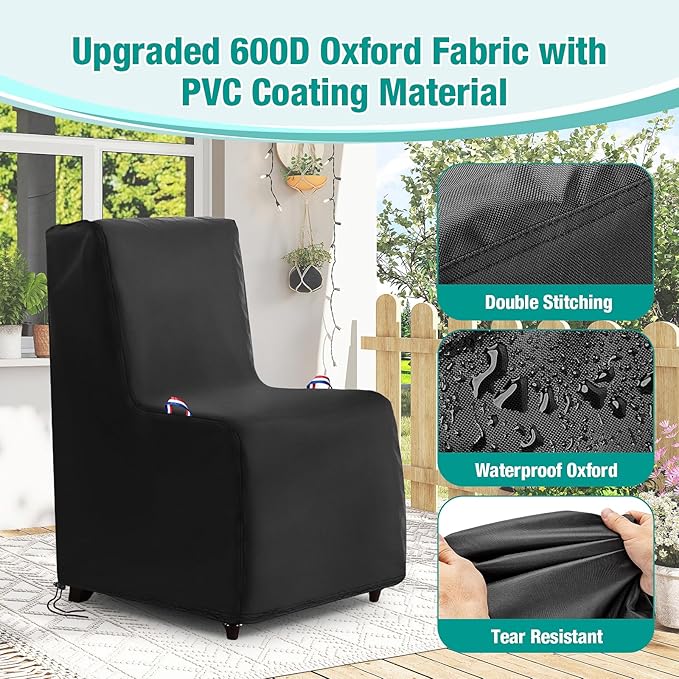 Outdoor Chair Covers Waterproof, 600D Waterproof Recliner Chair Covers, Patio Chair Covers for Outdoor Recliner Chair with 2 Handle & Zipper, Black