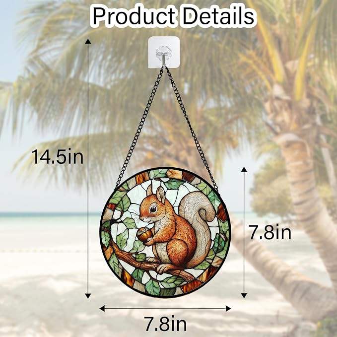 DASTOLL Stained Glass Window Hanging, Squirrel on a Branch Suncatcher Diamond Glass Panel Animal Sun Catchers Decor for Birthday for Women, Men, Wife, Aunt, and Mom 7.8 in