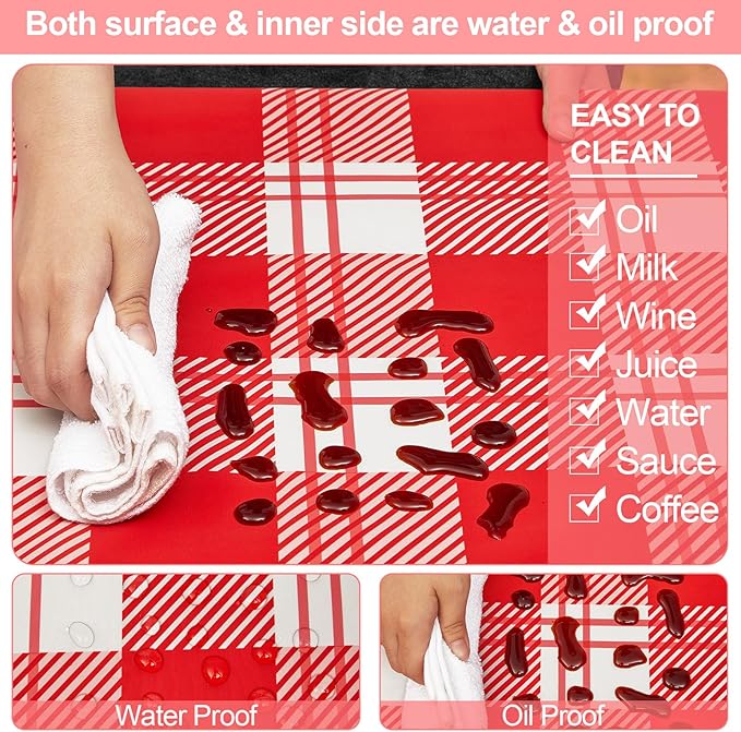 Picnic Table Cover with Bench Covers Camping Essentials Waterproof Windproof Camping Tablecloth with Drawstring Bag, Fitted Rectangle Tables and Seats, 96in, Red Checkered
