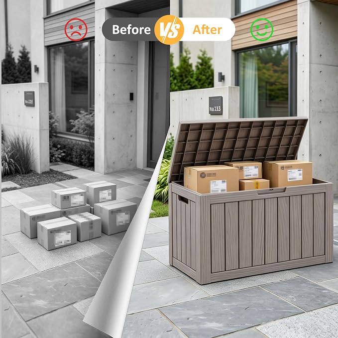 Package Delivery Box, Lockable Resin Outdoor Package, Waterproof Deck Box for Porches, Patios, Indoor & Outdoor Use (55 Gallon, Grey)