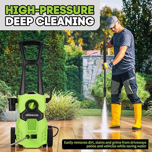 Electric Pressure Washer, w/23ft Hose & 18ft Cord, Angle-Adjustable Nozzle, Foam Cannon, Power Washer for Car, Driveway, Patio, Fence, House Cleaning