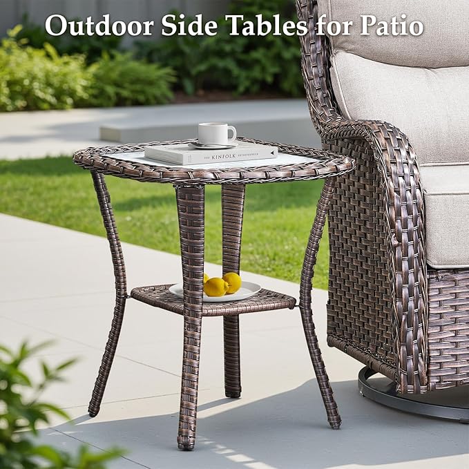 Luxury 5 Pieces Patio Furniture Set-Outdoor Swivel Rocker Patio Chairs with 6" Thick Cushions, Swivel Rocker Chairs with Ottomans & Side Table, Outdoor Conversation Sets for Porch Deck(Brown/Beige)
