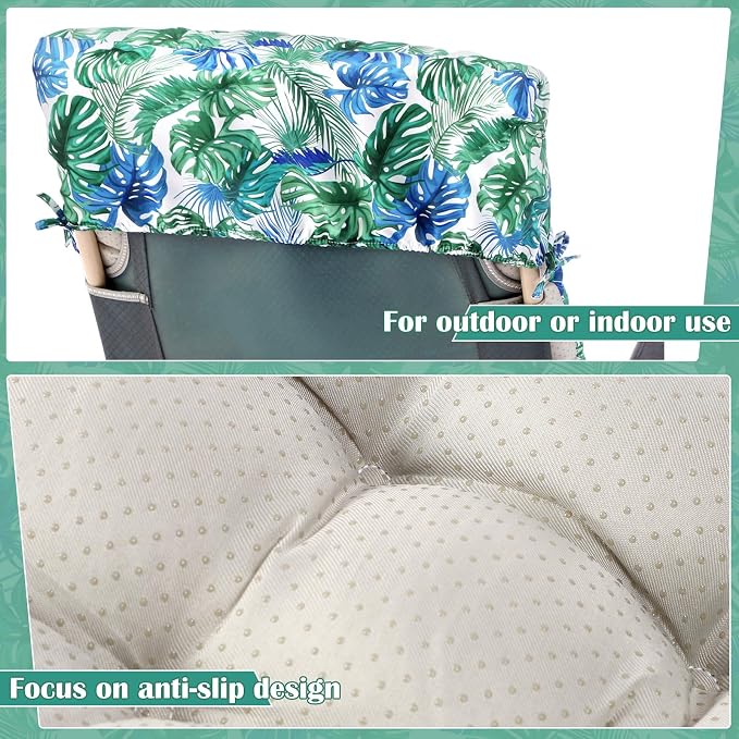Tudomro Outdoor Chaise Lounge Cushion 66x21x4'' Waterproof & Fade-Resistant Patio Pool Chaise Lounge Cushion Headrest Pillow Tie Replacement Rocking High Back Chair(Blue Green Tropical,1 Pcs)