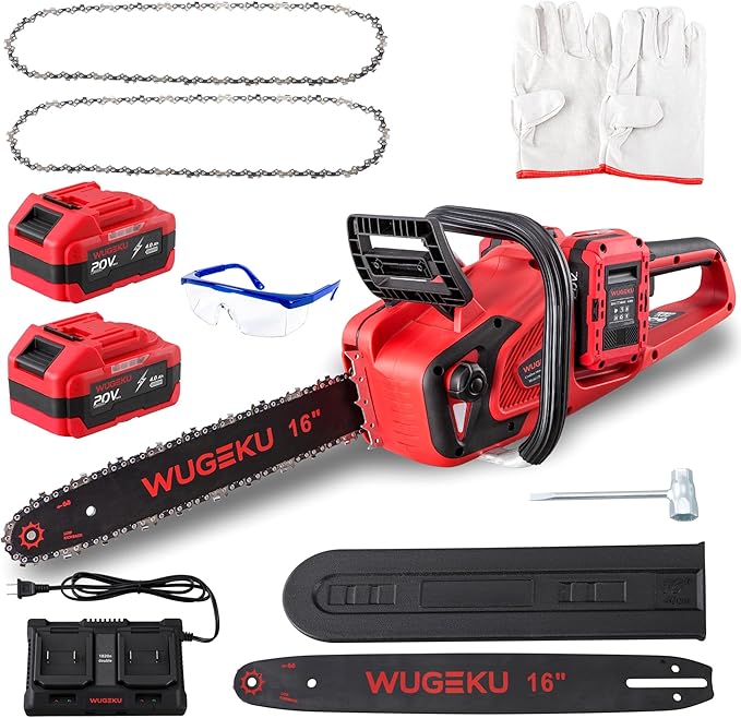 40V 16 Inch Cordless Chainsaw, 69ft/s, Brushless Electric Chain Saw, 2×4.0Ah Batteries & Charger, Auto Oiler, Safety Lock, Gloves & Goggles, Limb Pruning/Yard Cleanup/Firewood Cutting