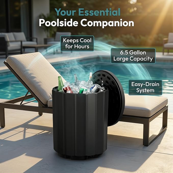 Zapdos 3-in-1 Outdoor Cooler Side Table, Dense Fluted Design, 330lbs Capacity Patio Ice Bucket