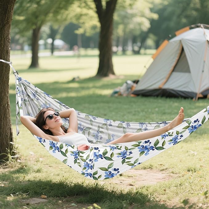 Camping Hammock Outdoor Hammocks for Outside Forget-me-not Beach Trees Portable Lightweight with Pockets Tree Straps Indoor
