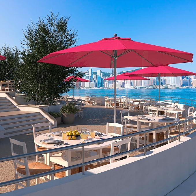 California Umbrella 11Ft Commercial Grade Sunbrella Fabric Market Umbrella, Pulley Lift, Aluminum/Fiberglass, 2mm pole wall, Silver Frame, Hot Pink Fabric