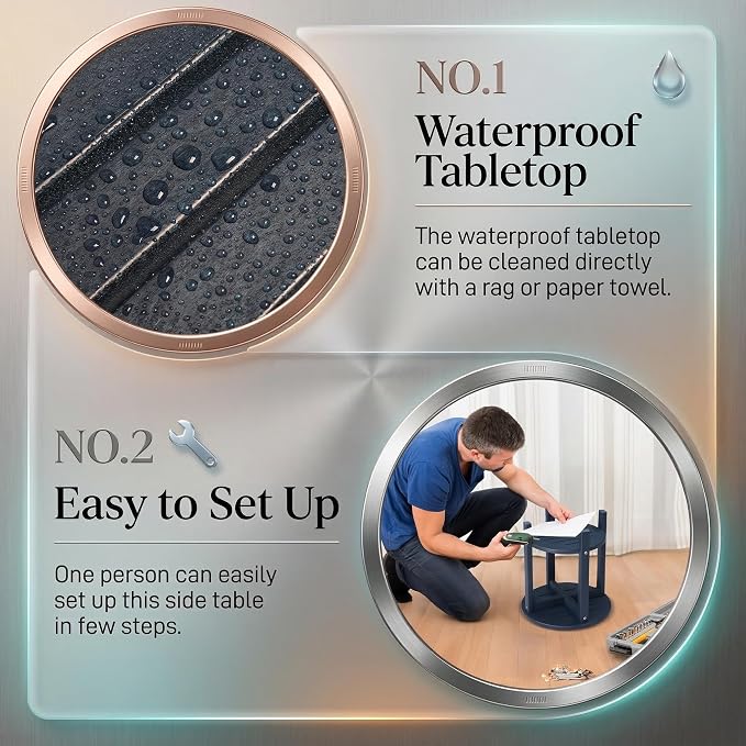 2-Tier Outdoor Side Table, Round HDPE Adirondack Table for Patio, All-Weather Resistant End Table with Storage Shelf for Porch, Garden, Deck and Poolside, 220 lbs Capacity, Navy Blue