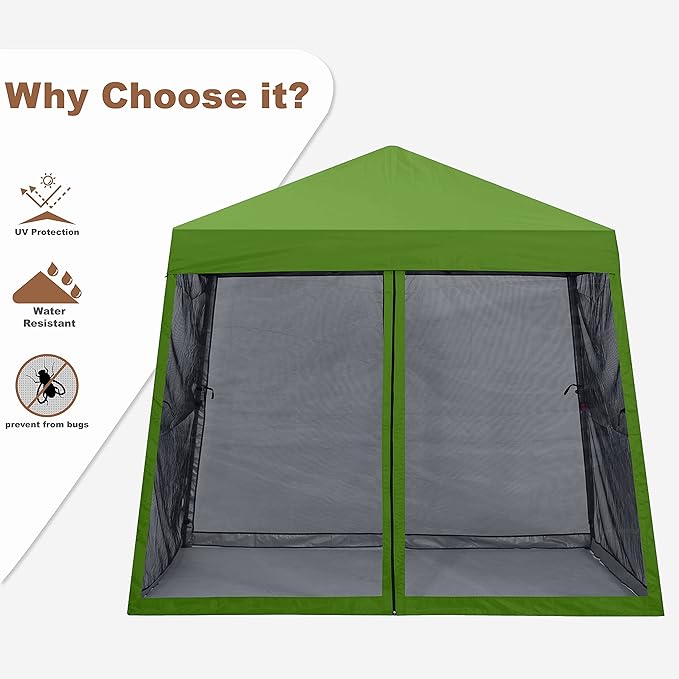 MASTERCANOPY Pop Up Gazebo Canopy with Mosquito Netting (10x10, Grass Green)