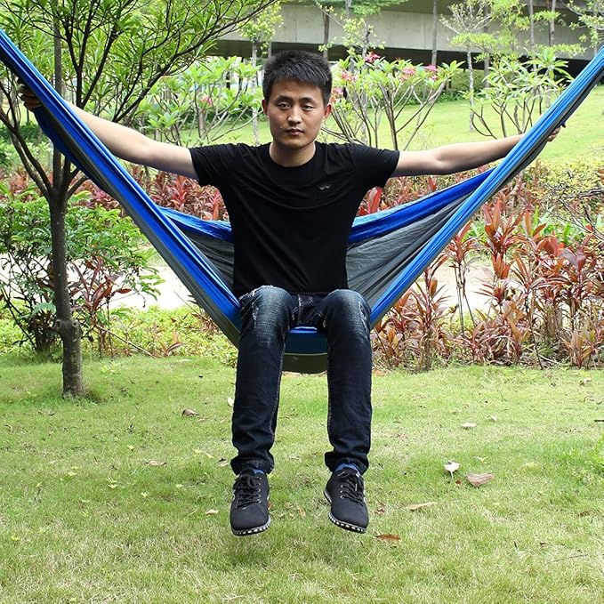 Ruilogod Outdoor Travel Beach, Yard Household, Courtyard Nylon, Double Nest Swing, Sleeping Bed, Lightweight, Parachute Portable Hanging, Hammock with, Carabiners Gray (id: cca 77f df7 c3a 0b5