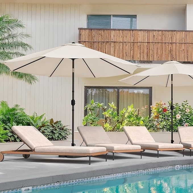 LUE BONA 10FT Patio Umbrella, Easy Tilt Umbrella Outdoor Patio with Crank, Waterproof Market Umbrella for Outdoor Table Pool Deck Garden, Beige