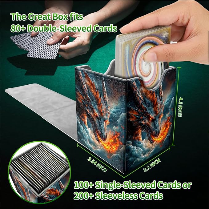 Cloud Dark Dragon Card Deck Box for MTG, Personalized Card Storage Case Fits 120+ Sleeved Cards, Premium Leather TCG Box with Strong Magnetic Closure for Magic, CCG, PTCG, Baseball Cards
