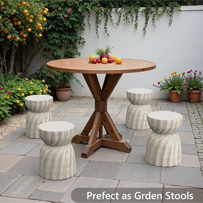 SUNBURY Outdoor Side Table Set of 2, 19" H Concrete Accent End Table, Patio Side Tables, Outdoor Coffee Tables, Planter Stand for Patio, Garden, Living Room, Backyard, Grey