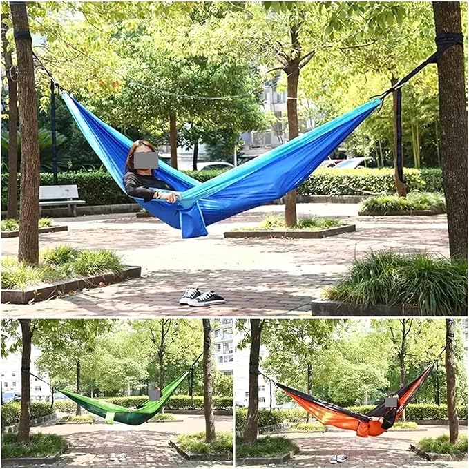 Hammock Outdoor Lightweight Double Nylon Camping Hammock with Hanging Straps Perfect for Backpacking Travel Beach Yard and Garden Quick-Opening(Green)