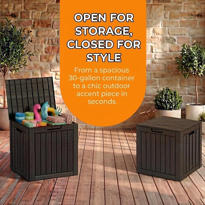 35 Gallon Deck Box Outdoor Waterproof, Resin Storage Box Outdoor Lockable, Multipurpose Outside Container for Patio Cushions, Garden Tools & Package Drop, UV & Fade Resistant, Black