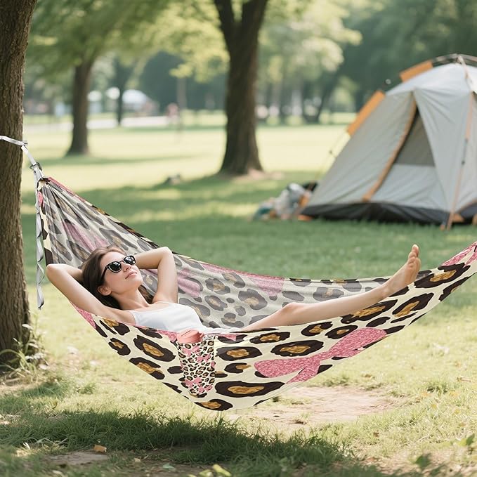 Hammocks for Outside Leopard Pattern Camping Hammock Portable Hammocks with Tree Straps and Carry Bag Camping Accessories for Hiking Beach Outdoor