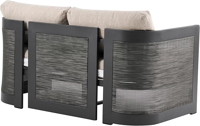 Christopher Knight Home Norhill Patio Sofa Set, 3 Pieces Outdoor Seating Set, Aluminum Patio Furniture Set with Two Club Chairs and Loveseat, Conversation Set for Patio Garden Poolside, Beige + Black