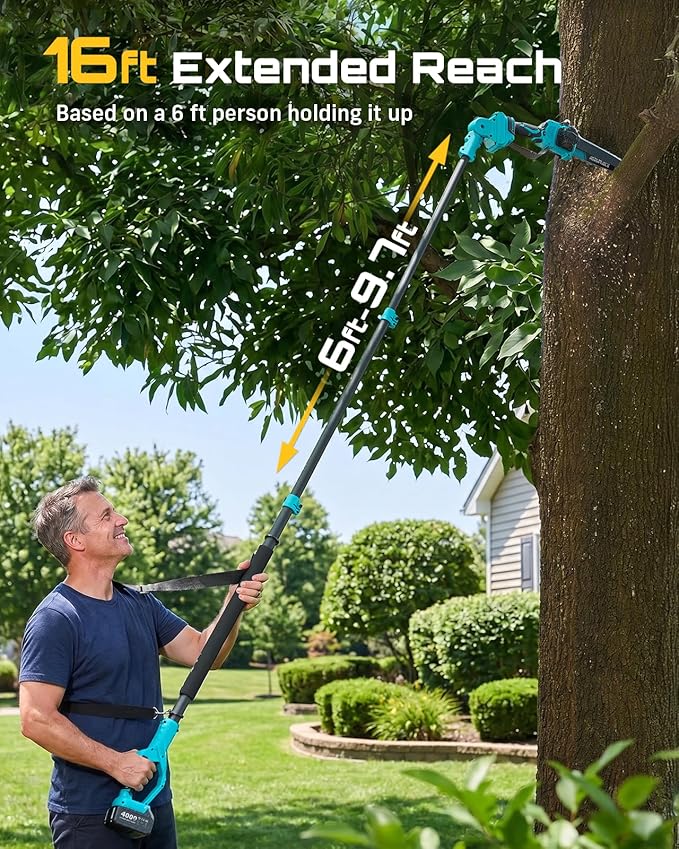 SEESII 2-in-1 Electric Pole Saws for Tree Trimming, 8 Inch Brushless Mini Chainsaw with Extension Pole, Cordless Pole Chain Saw, Tree Trimmer Limb Branch Cutter Pruner with 2 x 4.0Ah Batteries,P8 Nex