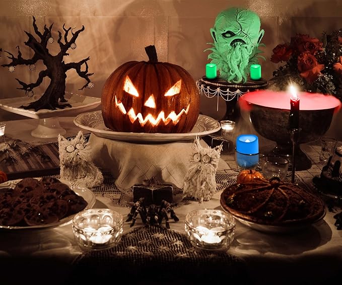 10 PCS Colored Flameless Flickering Remote Control Led Votive Tea Light Timer Candles/Color Changing Battery Operated LED Fake Candle for Outdoor Halloween Pumpkin Light Christmas Decorations