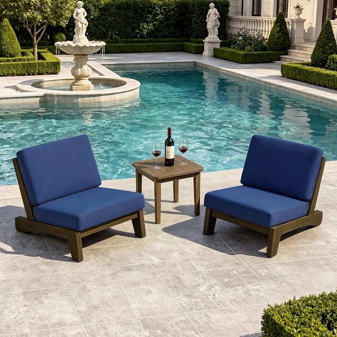 Pia Ricoo Patio Chairs Set of 2, Heavy Duty Wood Patio Furniture Set with Thick Cushions, Bistro Set All-Weather Outdoor Chairs for Balcony, Deck, Poolside, Porch - Navy