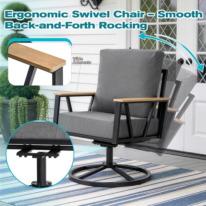 Set of 5 Outdoor Swivel Chairs with Patio Table,Patio Dining Chairs with 5" Thick Cushions,Outdoor Swivel Rocker Chairs with Umbrella Hole Weather Resistant Seating for Balcony Garden