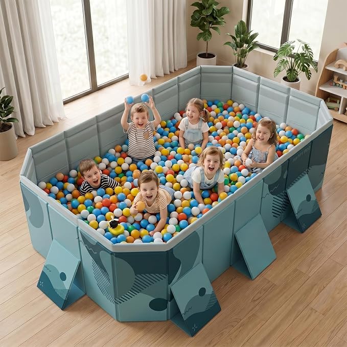 113" Non-Inflatable Foldable Pool, Extra Large Collapsible Swimming Pool with Rigid Hard Composite Board, Thickened Portable Pool for Outdoor, Backyard, Family, Camping (Film Green, 3M)