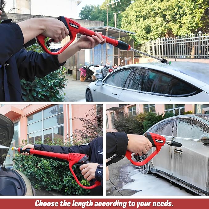 Pressure Washer Gun 5000PSI with Extension Wands, 40 Inch Pressure Washer Accessories with 1/4" Quick Connect Outlet, Car Wash Gun with 5 Nozzle Tips and M22-14mm to M22-15mm Adapters