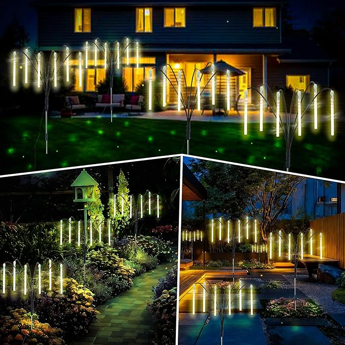 Garden Decor Outdoor Solar Meteor Shower Lights 2Pack 288LED,46" Whimsical Solar Garden Lights with 12 Brighter Tubes,Solar Twinkle Lights Outside for Garden Yard Path Porch Patio Lawn Decor