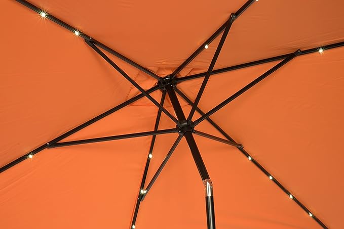 Trademark Innovations Rectangular Solar Powered LED Lighted Patio Umbrella - 10' x 6.5' (Orange)