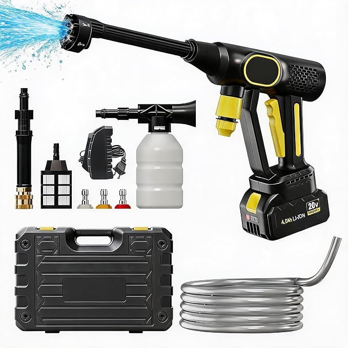 20V Cordless Pressure Washer, 320 PSI 2.5 GPM Portable Power Cleaner with 4.0Ah Battery, 6-in-1 Nozzle, 23ft Hose, Foam Cannon, for Car Patio Yard Cleaning