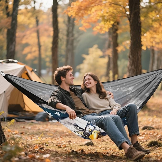 FRMG American Bald Eagle Hammock 500 lbs Capacity Portable Hammocks with Tree Straps & Attached Carry Bag, Camping Essentials Gear, 2010230a