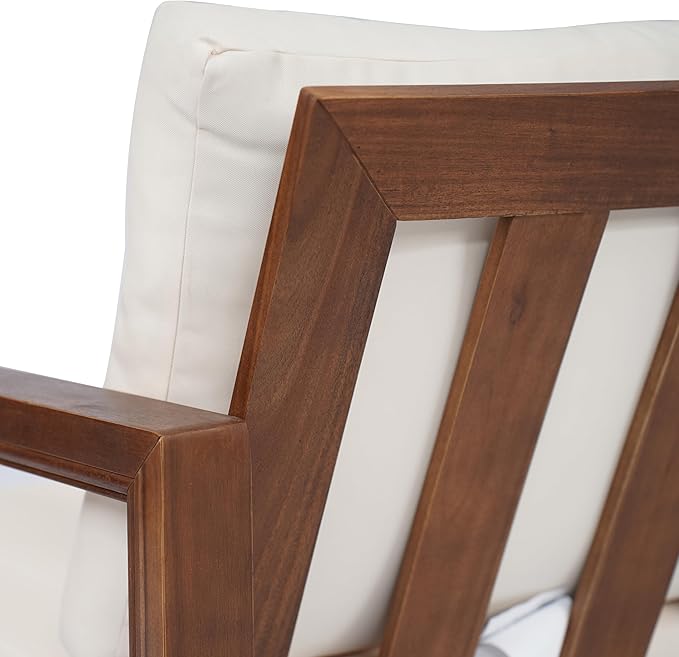 Christopher Knight Home Rammus 2 Pieces Outdoor Conversation Set, Acacia Wood Chat Set, Rectangular Coffee Table and Patio Loveseat Sofa, Slat Design Patio Furniture Set for Garden, Beige + Mocha