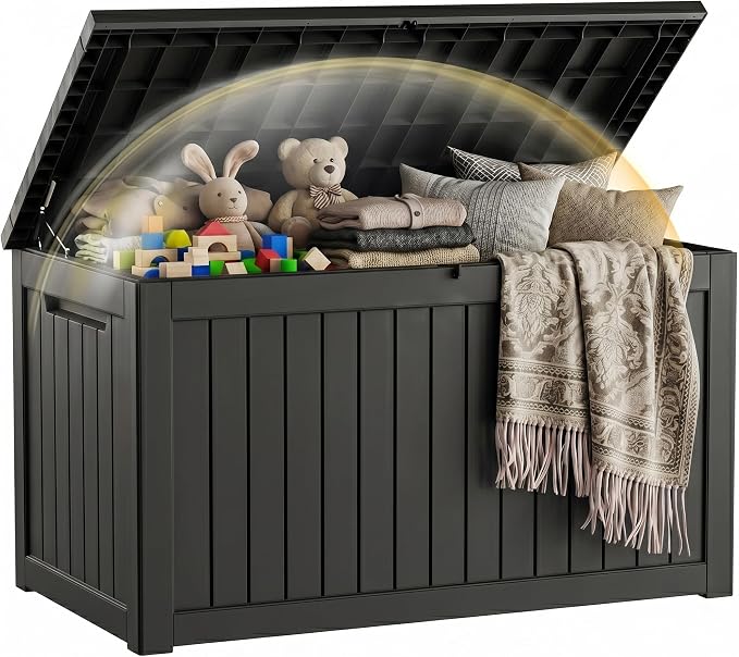 EFU Outdoor Storage Box 260 Gallon Deck Box (Indoor & Outdoor) Lockable UV Resistance Waterproof Resin Storage Bin Storage Box for Outdoor,Patio Storage With Support Rod(Black)