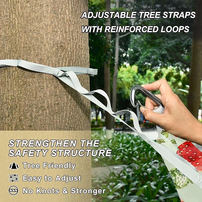 Camping Hammock Outdoor Hammocks for Outside Strawberries Light Green Beach Trees Portable Lightweight with Pockets Tree Straps Indoor Small