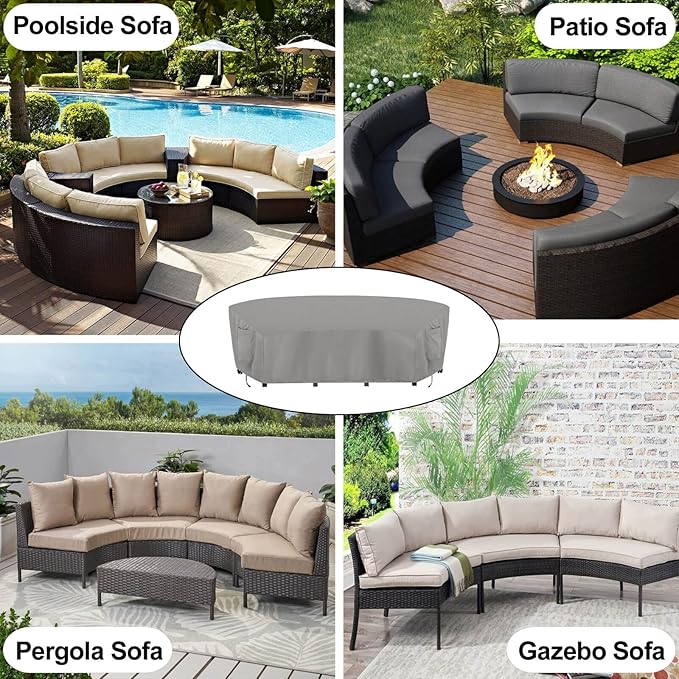 OutdoorLines Waterproof Curved Outdoor Sectional Cover - UV Resistant Windproof Patio Sectional Sofa Covers for Deck, Lawn and Backyard, Heavy Duty Furniture Covers (190Lx36Dx39Hx128FL, Grey)