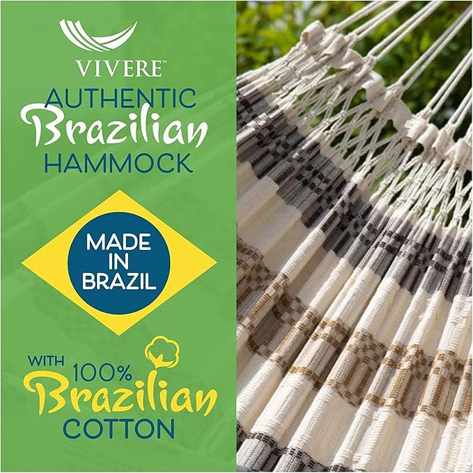 Vivere Authentic Brazilian Cotton Hammock - 450 lb Capacity (Costa)
