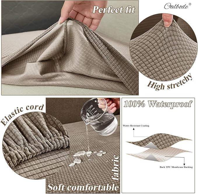 CALBODE 12Pcs Outdoor Stretch Cushion Covers,Waterproof Outdoor Chair Cushion Covers for Patio Furniture, Washable Jacquard Couch Covers Replacement for Patio Furniture(Khaki, Cover Only)