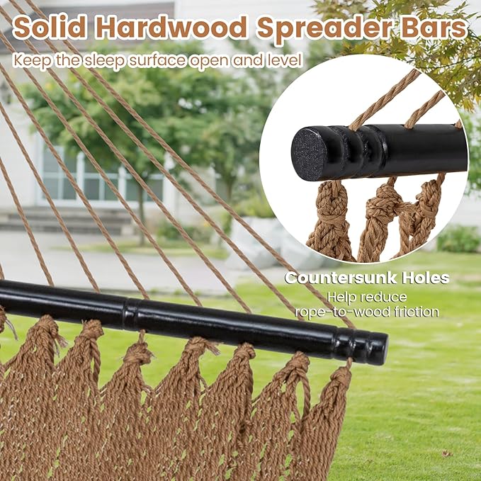 Tangkula 10.5FT Caribbean Double Hammock, Heavy Duty Portable Hammock with Curved Spreader Bars, Soft-Spun Polyester Rope, 2 Person Outdoor Hammocks for Outside, 600 lbs Max Load
