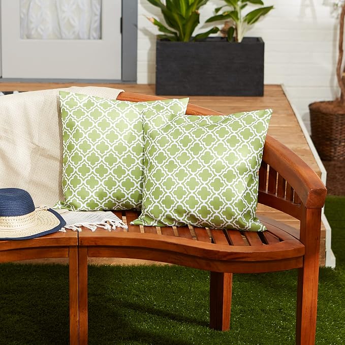 DII Throw Pillow Cover Collection Outdoor Water Repellent Polyester, Reversible, 18x18, Green Lattice, 2 Piece