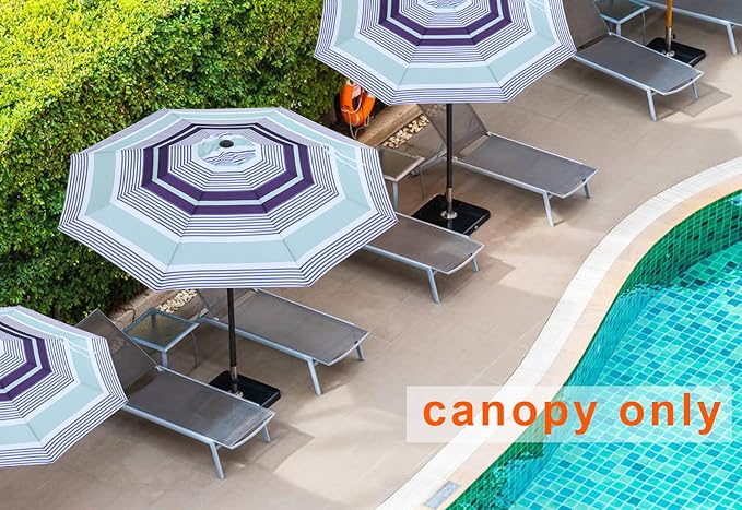 MASTERCANOPY Patio Umbrella 10 ft Replacement Canopy for 8 Ribs-Navy and Green Stripe Canopy Only