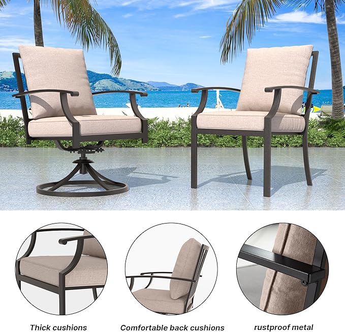 5 Pieces Outdoor Patio Furniture Set with 48" Round Propane Fire Pit Table,Patio Dining Set Outdoor Conversation Sets 4 Chairs for Deck,Backyard and Garden,Brown