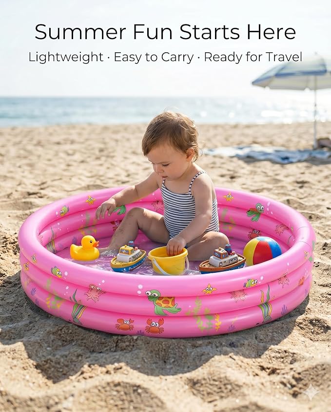 Baby Pool for Toddlers 1-3 with Bubble Bottom, Inflatable Kiddie Pool for Kids with Easy Drain Plug, Small Blow Up Pool for Backyard Summer Water Play, Durable Kids Swimming Pool (Pink)