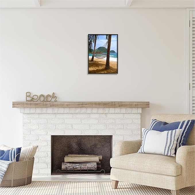 Stupell Industries Hammock on Palm Trees Black Framed Giclee Art Design by Noah Bay