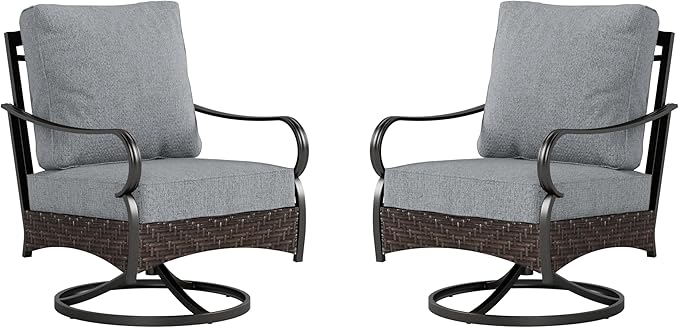 PHI VILLA Swivel Patio Sofa Chairs - 2 PCS Outdoor Swivel Rocker Armchairs, Patio Seating with High Back Deep Seat for Porch Deck Balcony