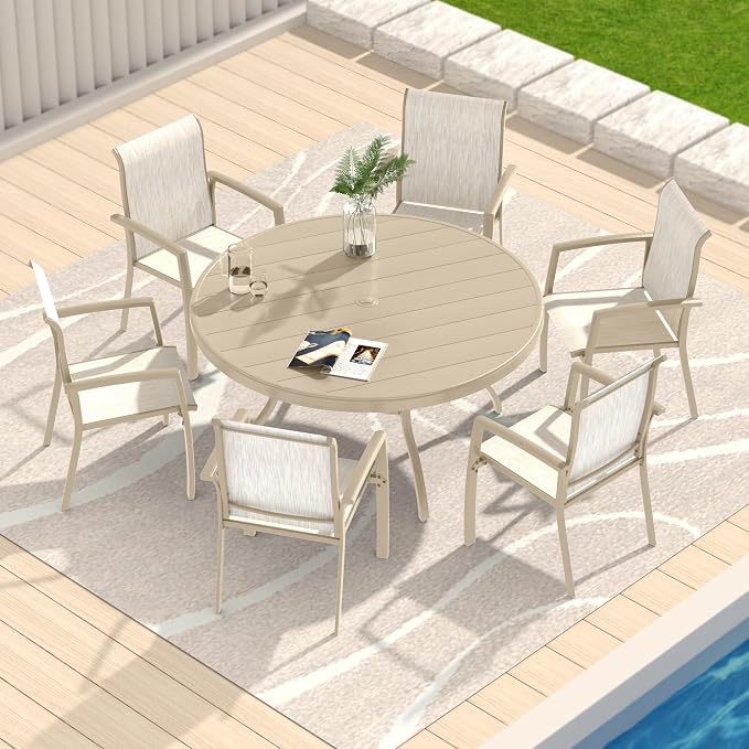 Round Patio Dining Table, 6-7 Seater, Sandstone
