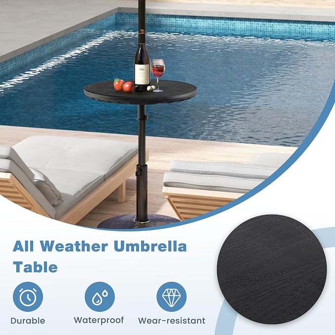 Giantex Umbrella Pole Table Tray - 20" Outdoor Side Table with 1.5" Umbrella Hole, Height Adjustable Knob, All-Weather PE Matrial, for Patio, Backyard, Deck, Garden, Poolside, Black