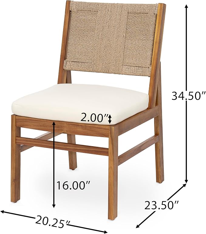 Christopher Knight Home 6-Piece Outdoor Dining Set, 70" Acacia Wood Patio Table with 4 Light Brown Wicker Chairs with Cream Cushions and 1 Bench, Teak Finish Outdoor Furniture Set for Garden Porch
