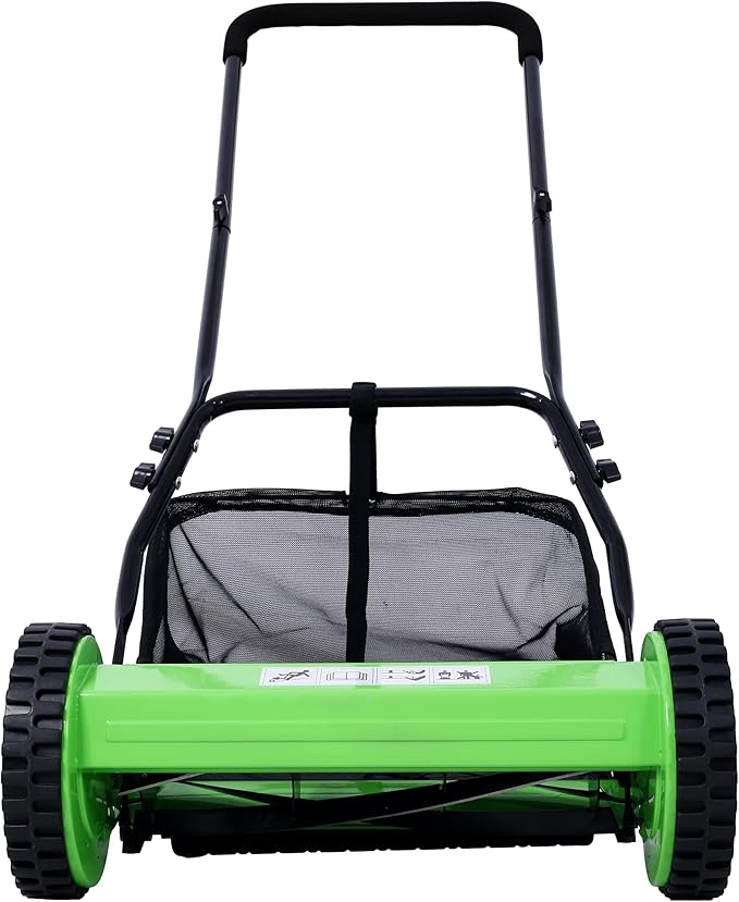 16-Inch 5-Blade Push Reel Lawn Mower with Grass Catcher, Adjustable Blade Height (Green/16-Inch)